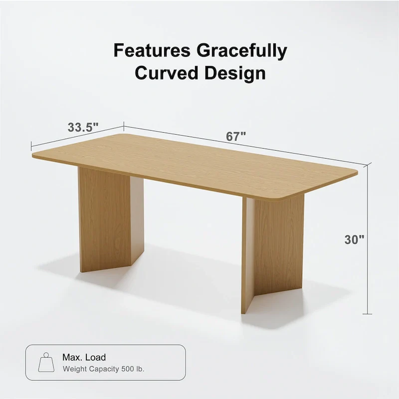Lumioca Modern Oak Wood Top 67 in. Double Pedestal Base Dining Table
