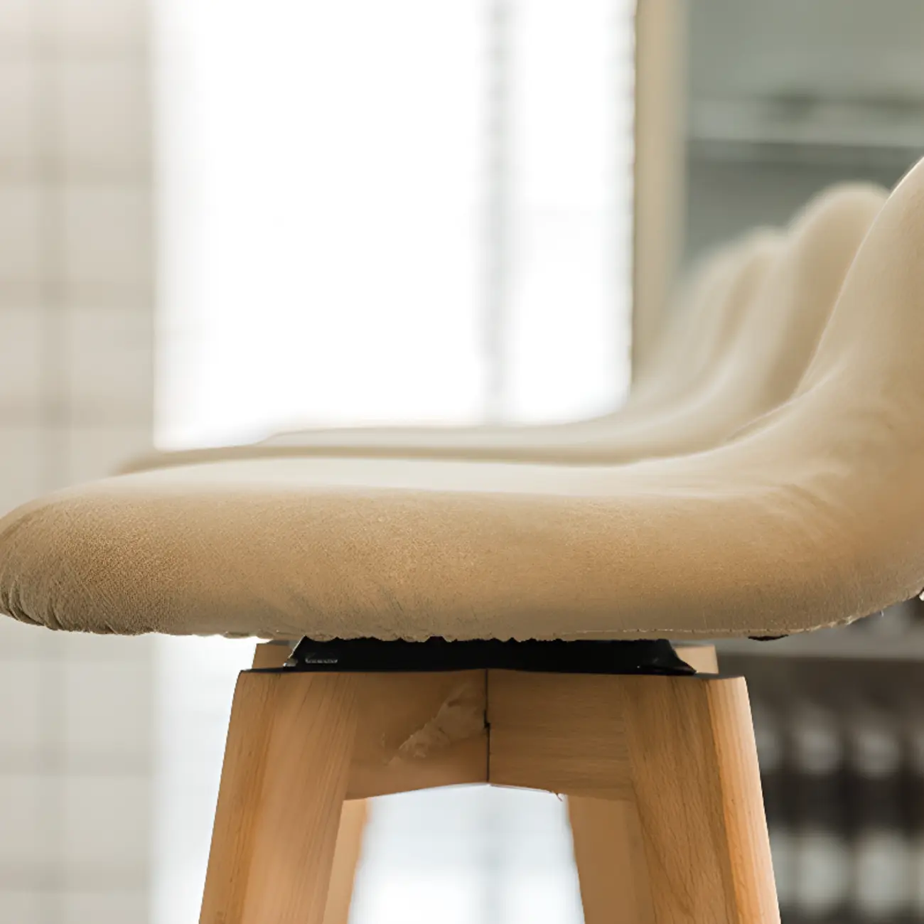 Scandinavian Wood Plush Seat Comfy Design Bar Stool