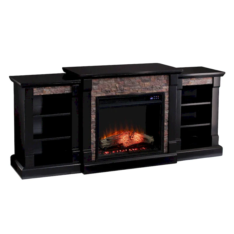 Hay River Black Electric Fireplace with Bookcases