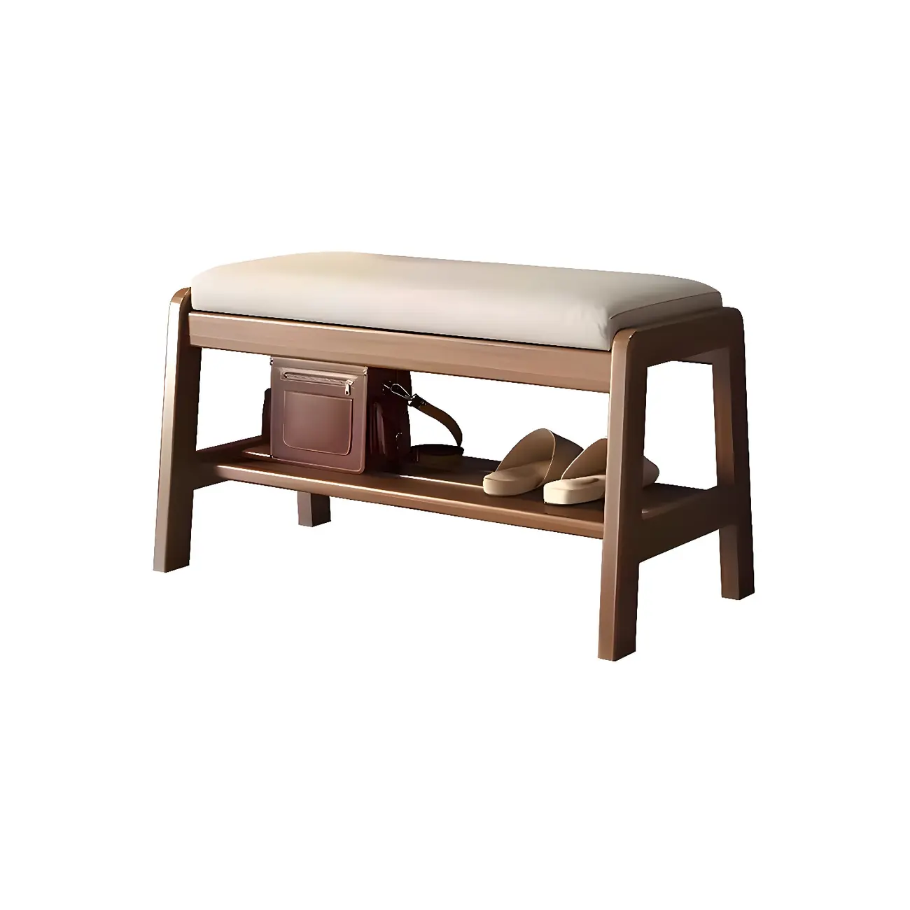 Entryway Solid Wood Cushioned Trapezoid Shoe Bench