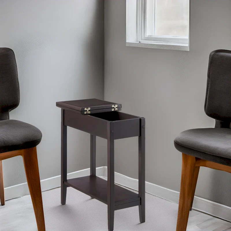 Narrow Flip-Top End Table with Drawer & Shelf, Gray/Black/Espresso/Cream/White/Cherry