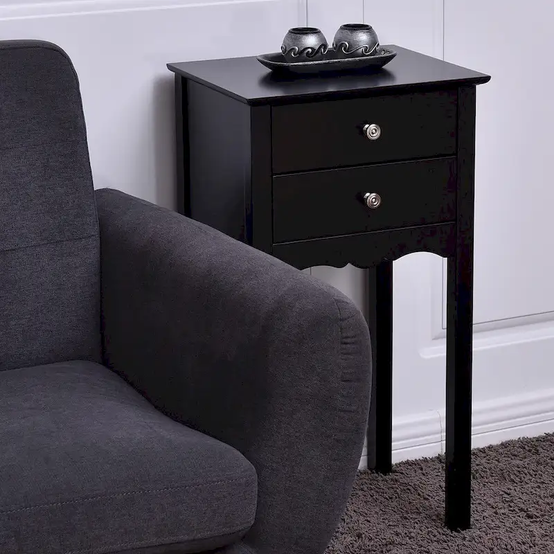 Side Table End Accent Table with 2 Drawers-Black - 16.0 x 13.0 x 30.0 (L x W x H)