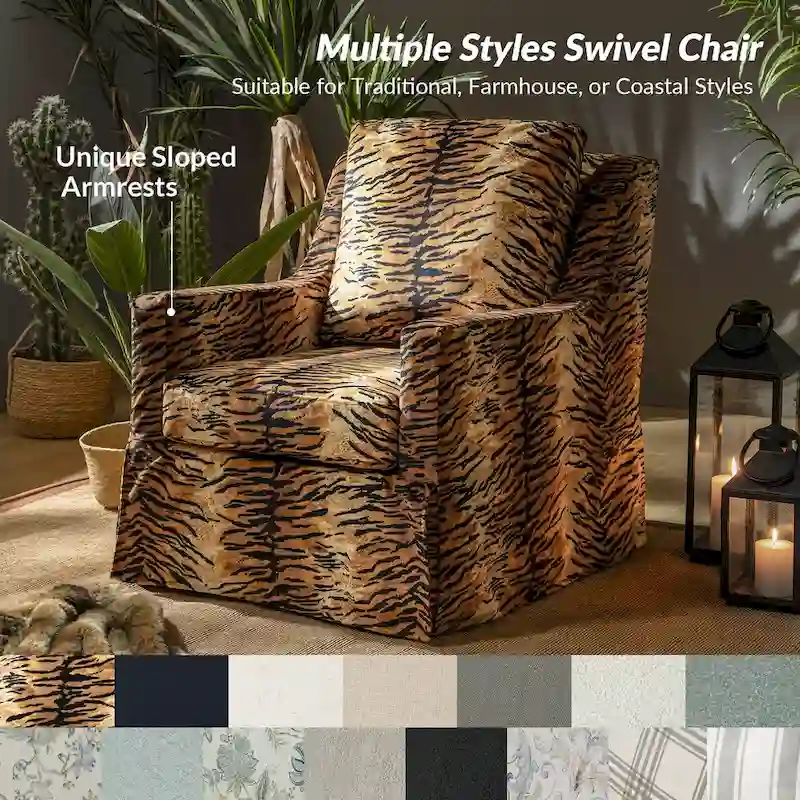 Stan Farmhouse Slipcover Rocking Swivel Chair Set of 2 by HULALA HOME