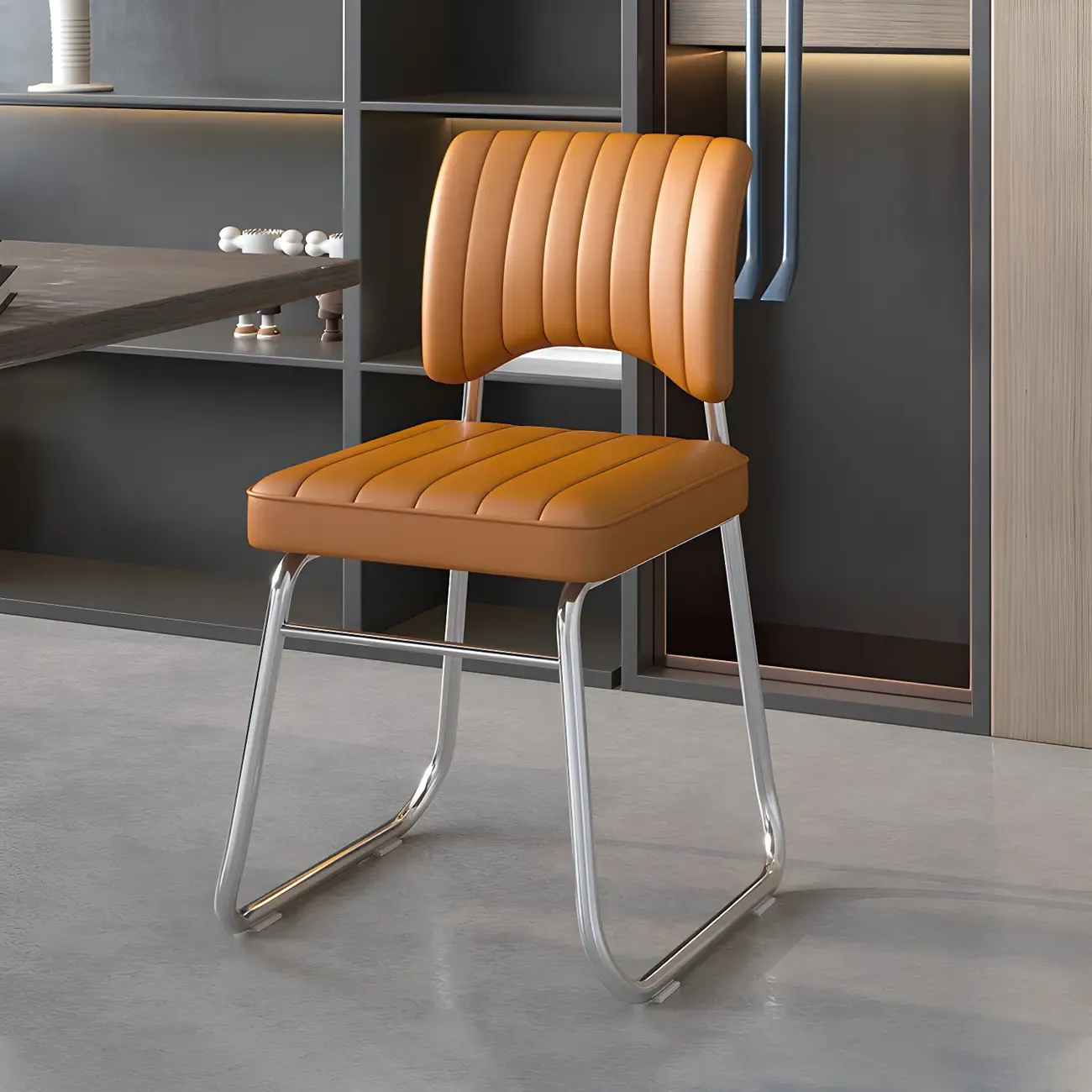 Modern Black Steel Leather Upholstered Office Chair