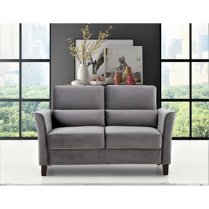 Velvet Loveseat with Gently Curved Arms, Modern 2-Seat Sofa for Living Room