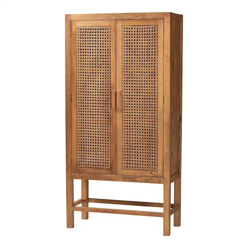 Sibu Bohemian Natural Rattan and Teak Wood Tall Cabinet