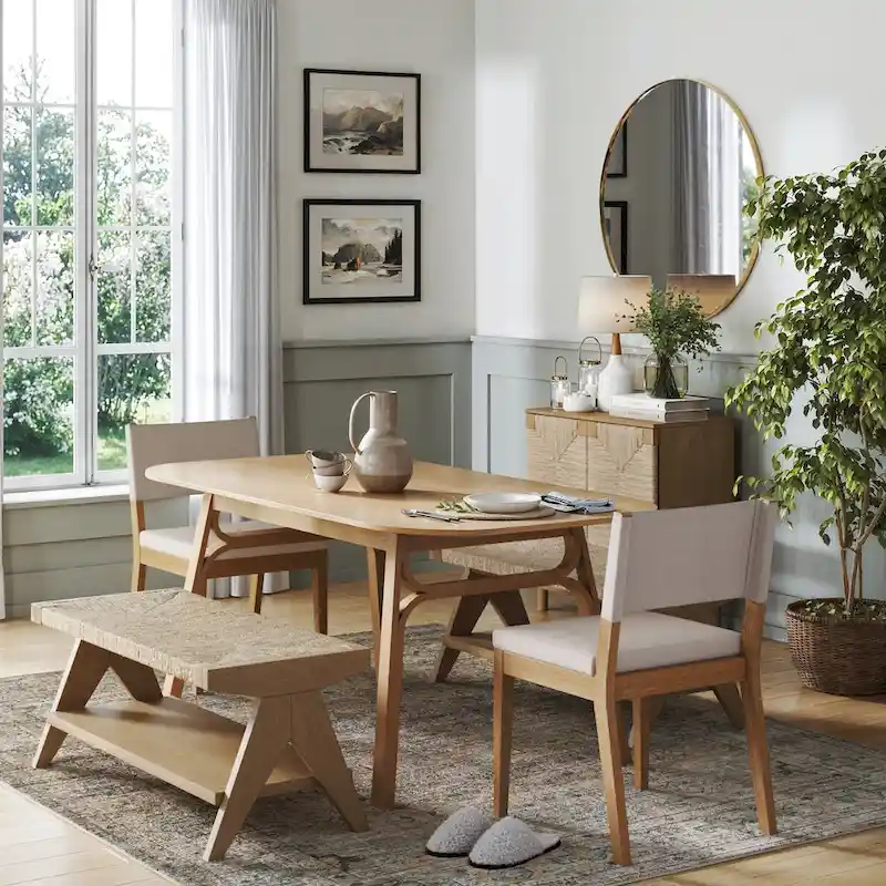 Beacon Bohemian Bench Seat with Shoe Storage, Seagrass Entryway or End of Bed Bench with Solid Wood Frame