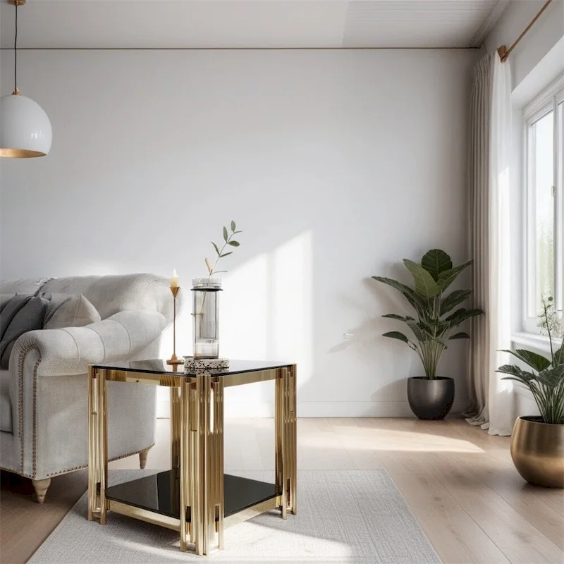 20Stainless Steel Tempered Glass End Table