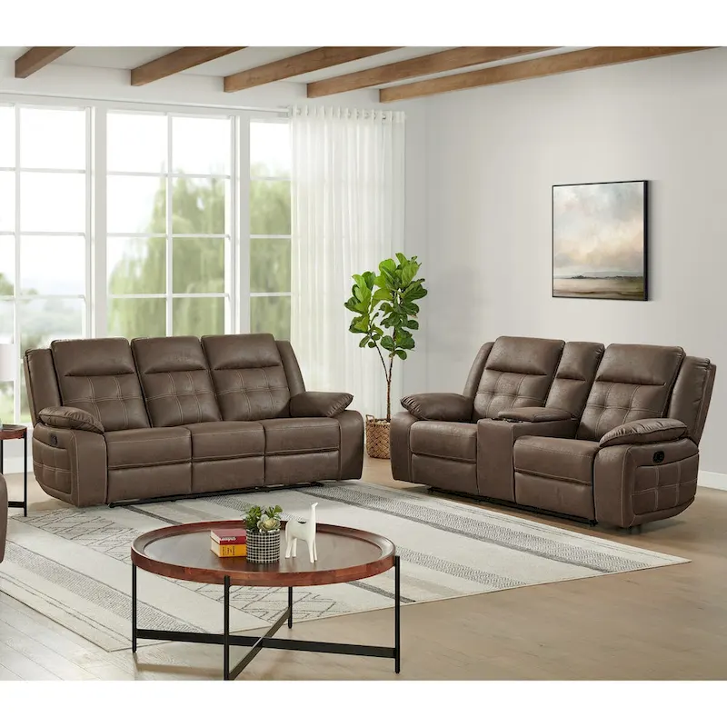 Roundhill Furniture Lesley 2-Piece Living Room Reclining Set, Brown