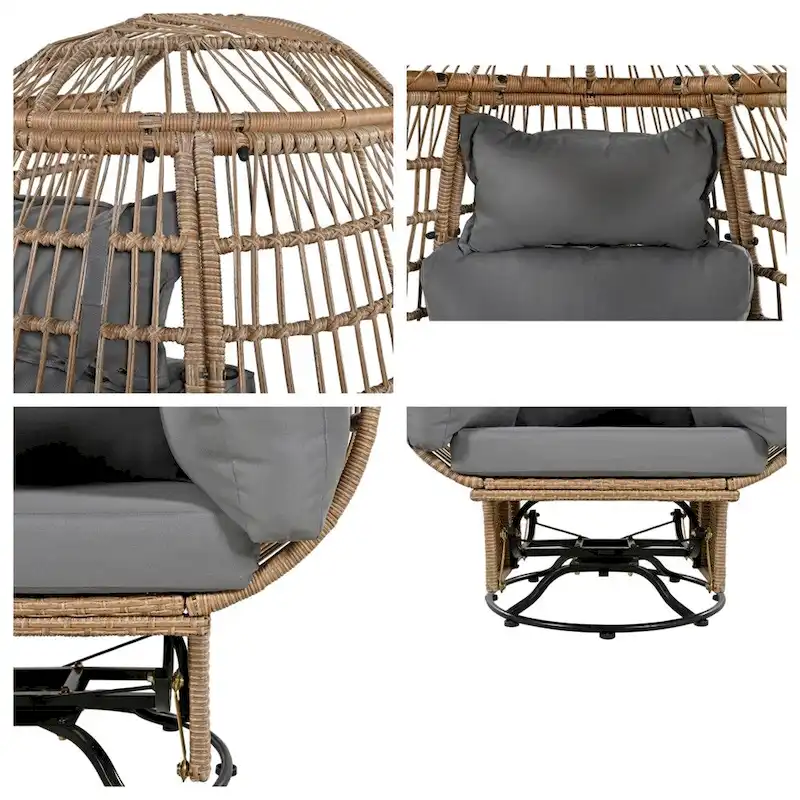 Rattan Egg Patio Swivel Chair with Cushions and Rocking Function