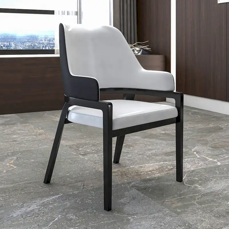Ethora Leather Dining Chair with Curved Open Back and Rubberwood Legs