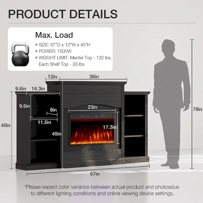 Electric Fireplace with 67 Mantel