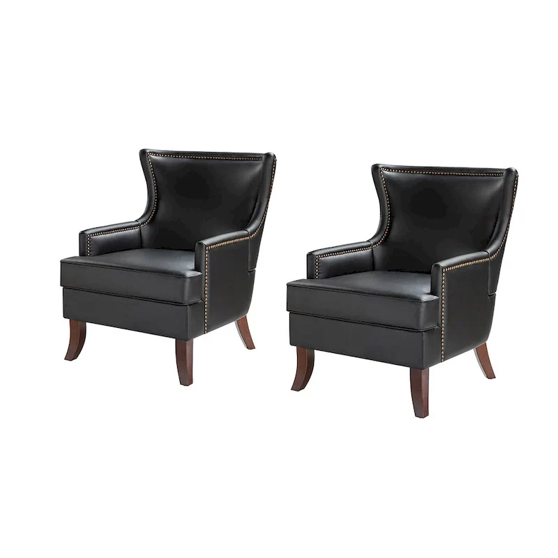 Angeles Mid-century Modern Ergonomic Vegan Leather Armchair with Wingback Set of 2 by HULALA HOME