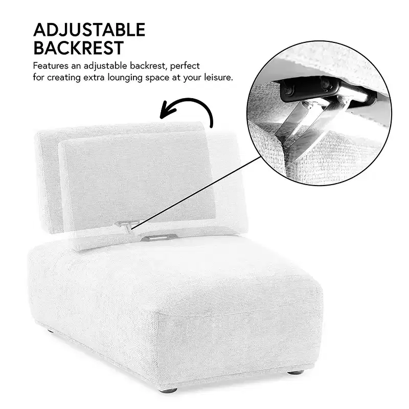 HOMES: Inside + Out Povoa Modern Modular Armless Chair Chenille with Extendable Backrest White
