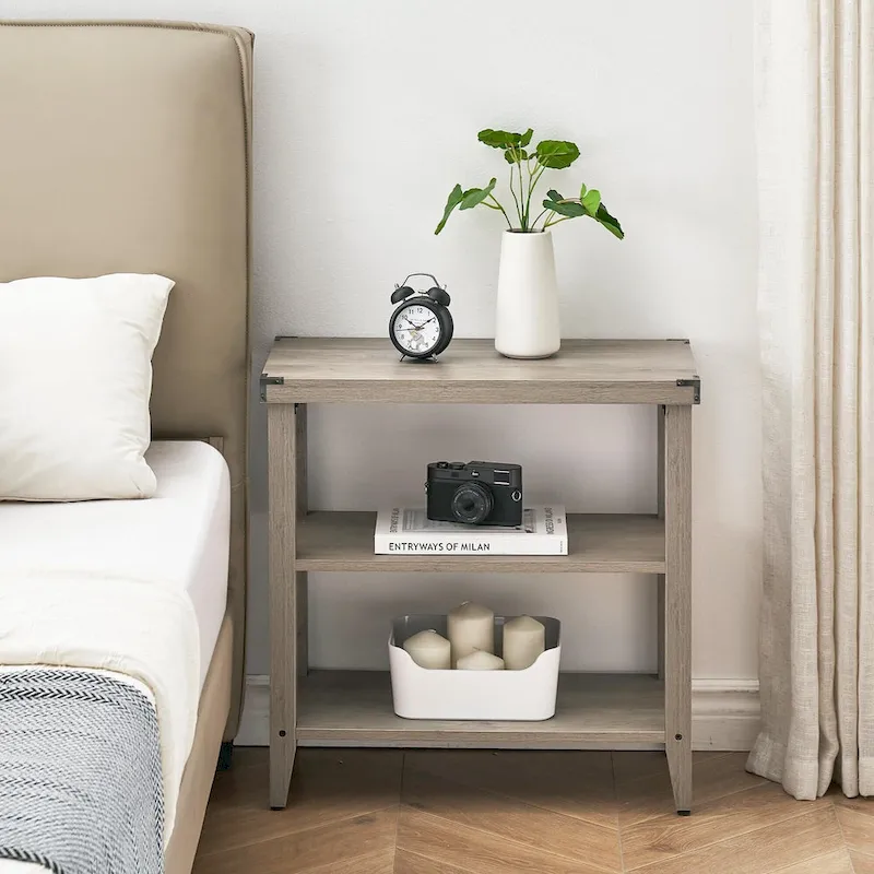 Farmhouse End Table, 3 Tier Rustic Side Table