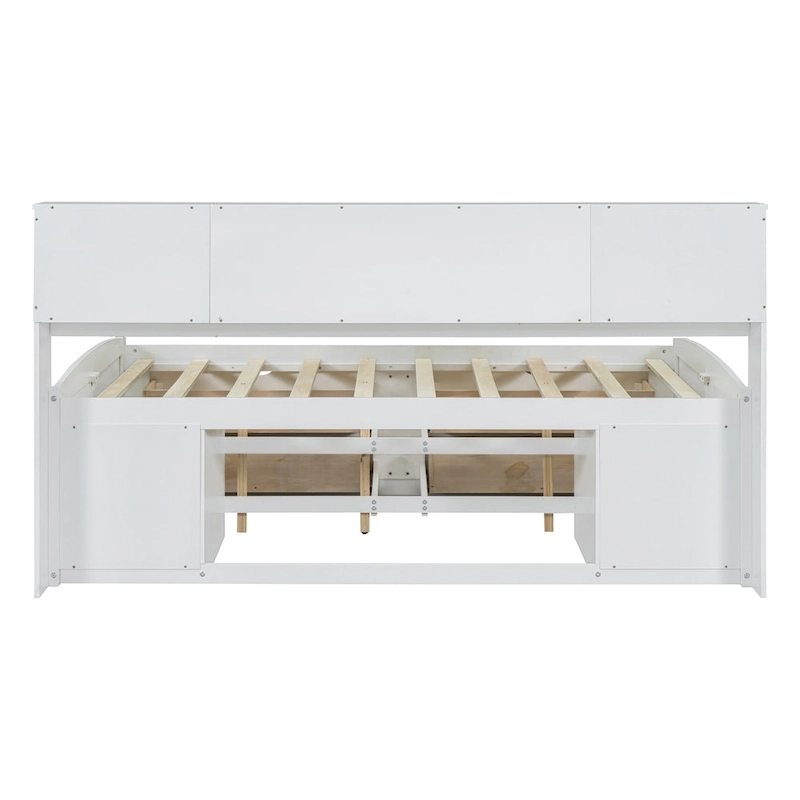 Full Wooden Daybed with Cabinets, Shelves, and Drawers