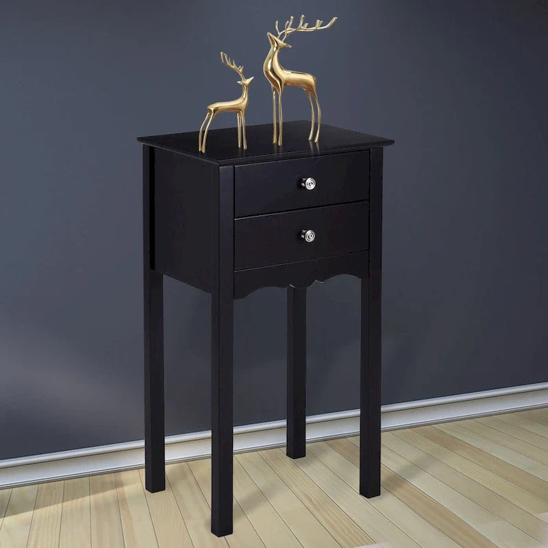 Side Table End Accent Table with 2 Drawers-Black - 16.0 x 13.0 x 30.0 (L x W x H)