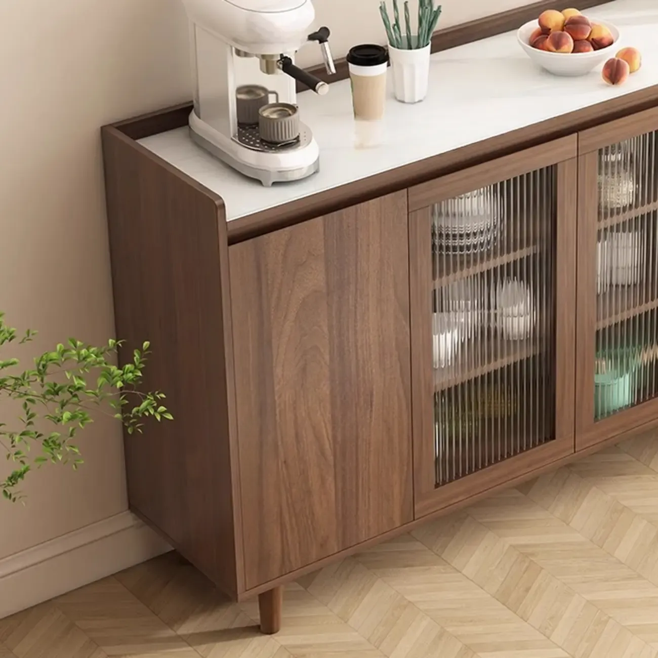 Modern Wood Sideboard with Glass Countertop