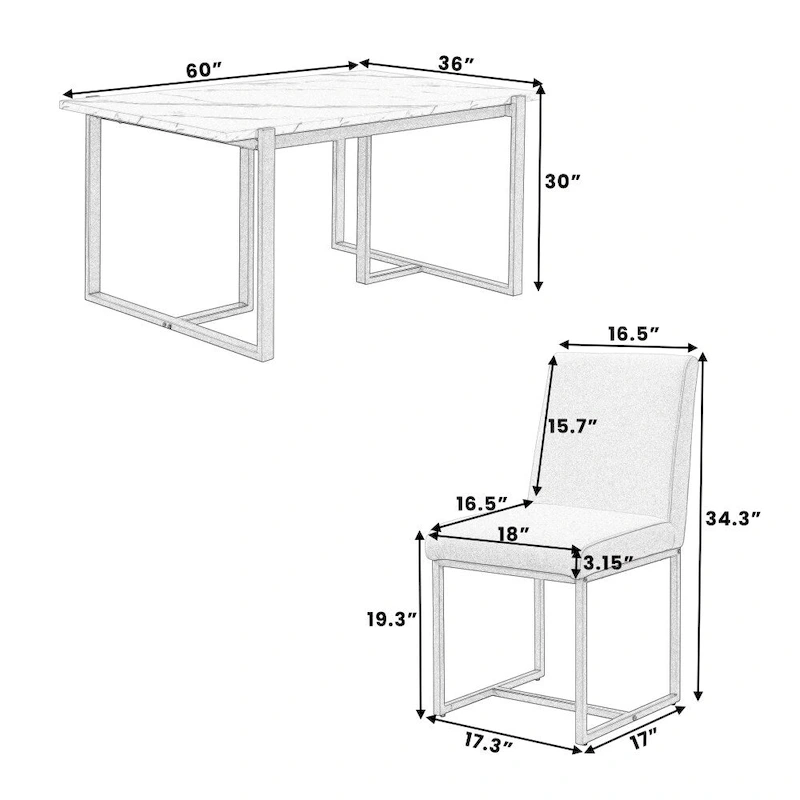 7-Piece Faux Marble Modern Dining Table Set with 6 Upholstered Chairs