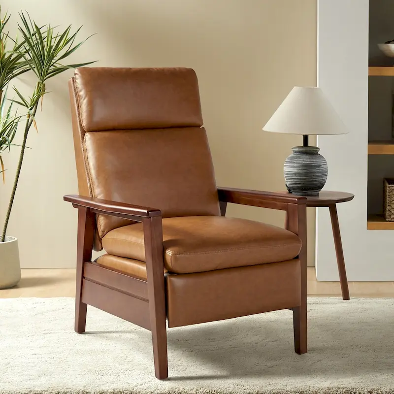 Patrick Mid-century Vegan Leather Solid Wood Recliner by HULALA HOME