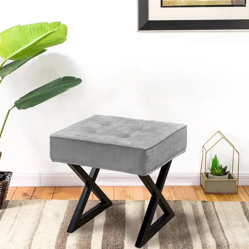 Textured Velvet Ottoman Vanity Stool 18X18X17