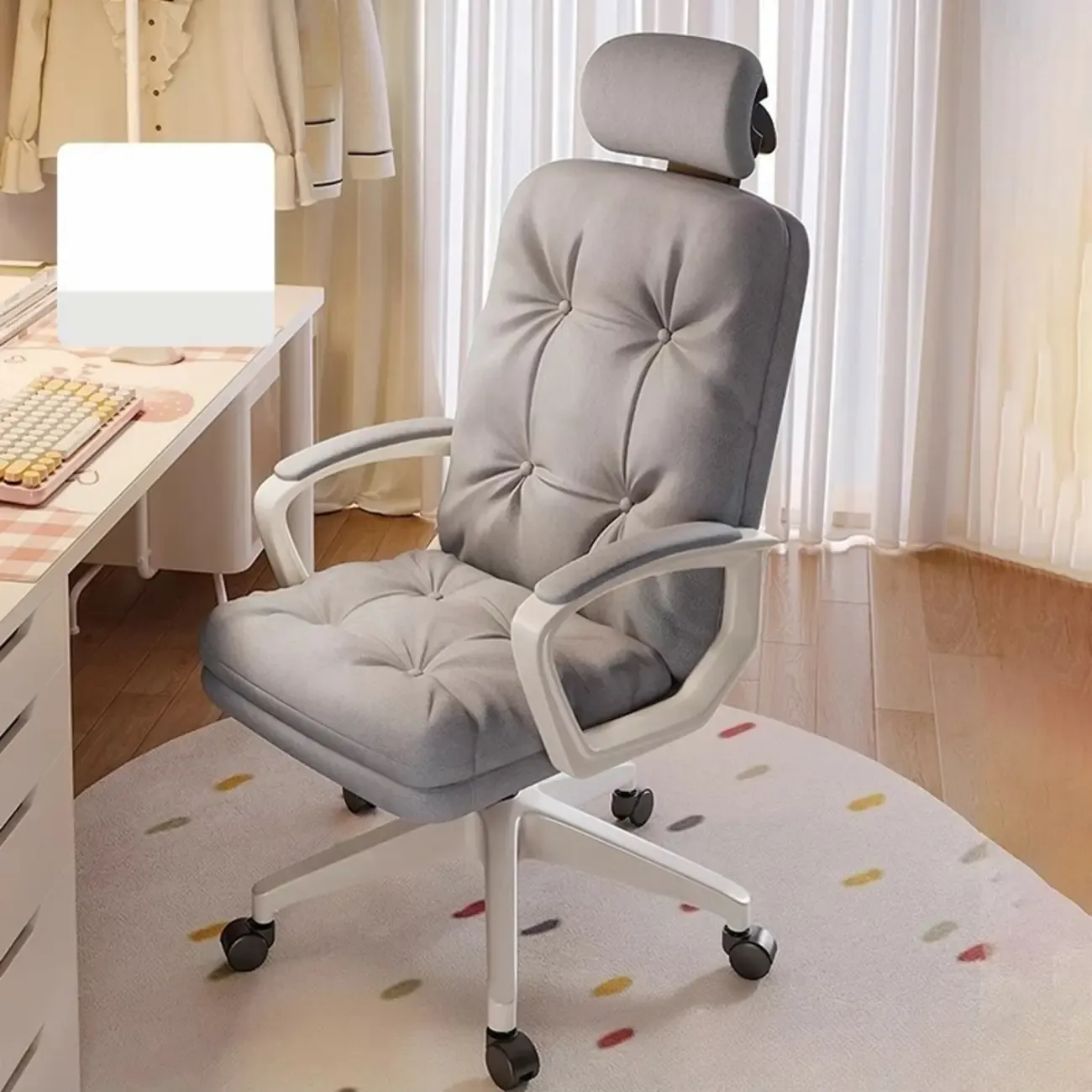 Modern White Leather Swivel Ergonomic Office Chair