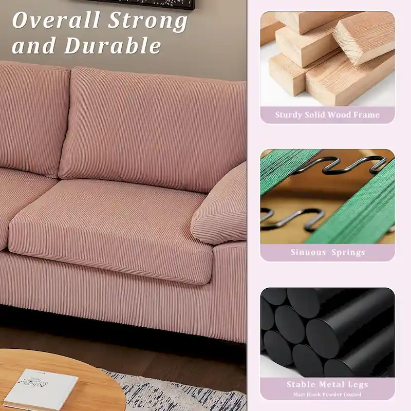 Reversible Chaise Sofa, Suede Fabric, Metal Legs, Spring Coils, Light Brown/Brown/Grey/Blue/Beige