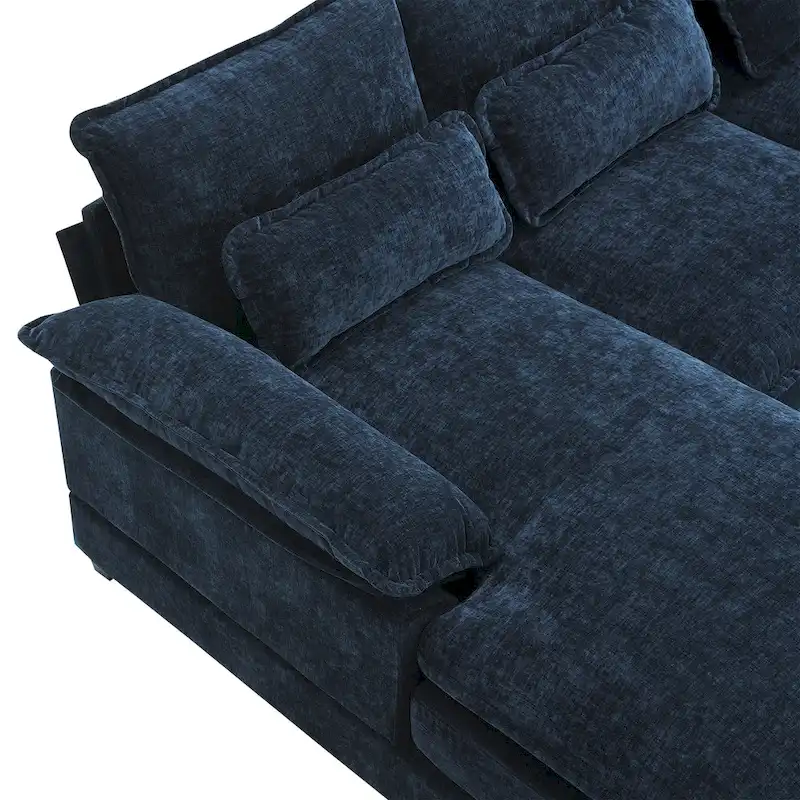 Blue Chenille 6-Seat Modular U-Shaped Sleeper Sectional Sofa with Chaise