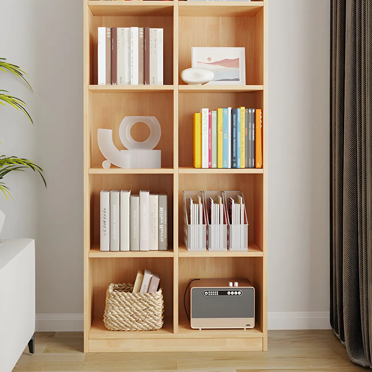 Modern Wooden Closed Back Bookcase with Shelves