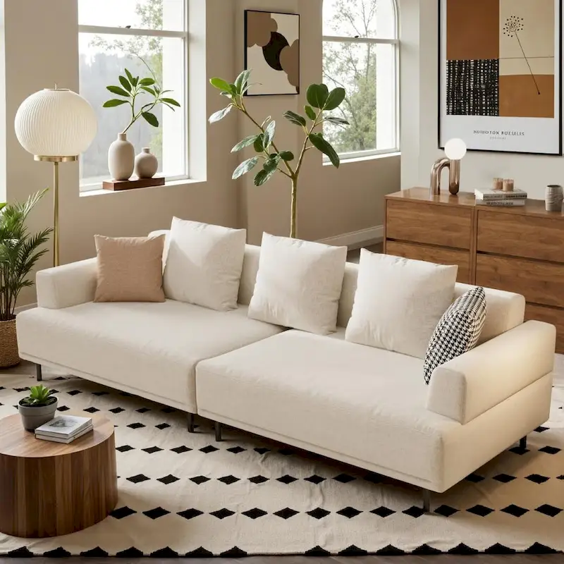 Modern Deep Seat Sofa with Pillows, High Legs, Comfortable Living Room Sofa, Apartment Sofa