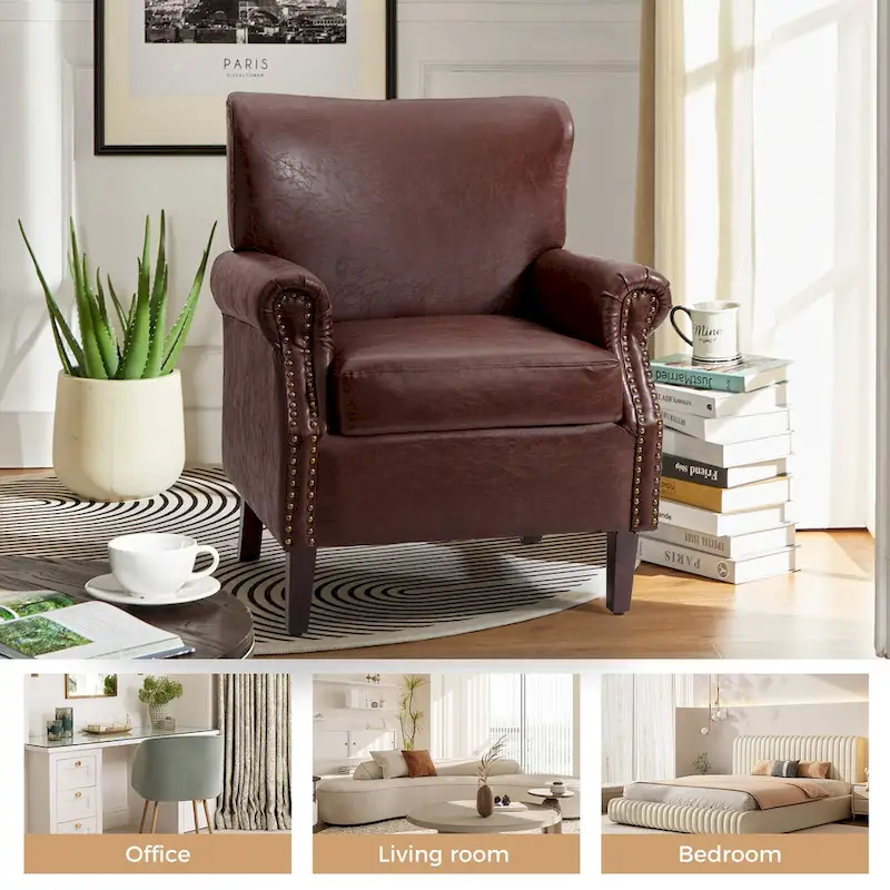 Levi Vegan Transitional Armchair with Rolled Arms Set of 2