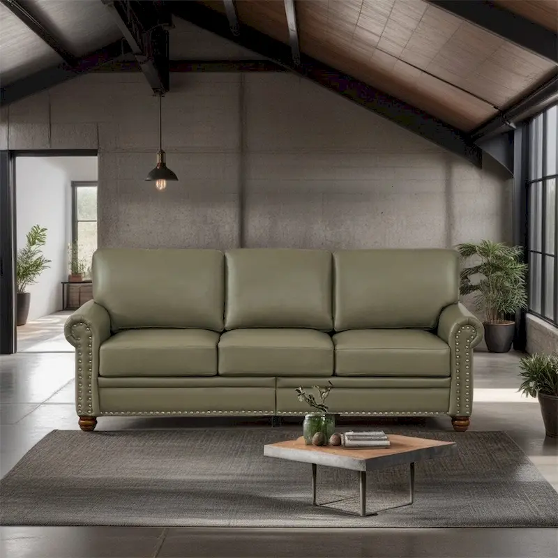 Classic Living Room Nails Sofa,Faux Leather