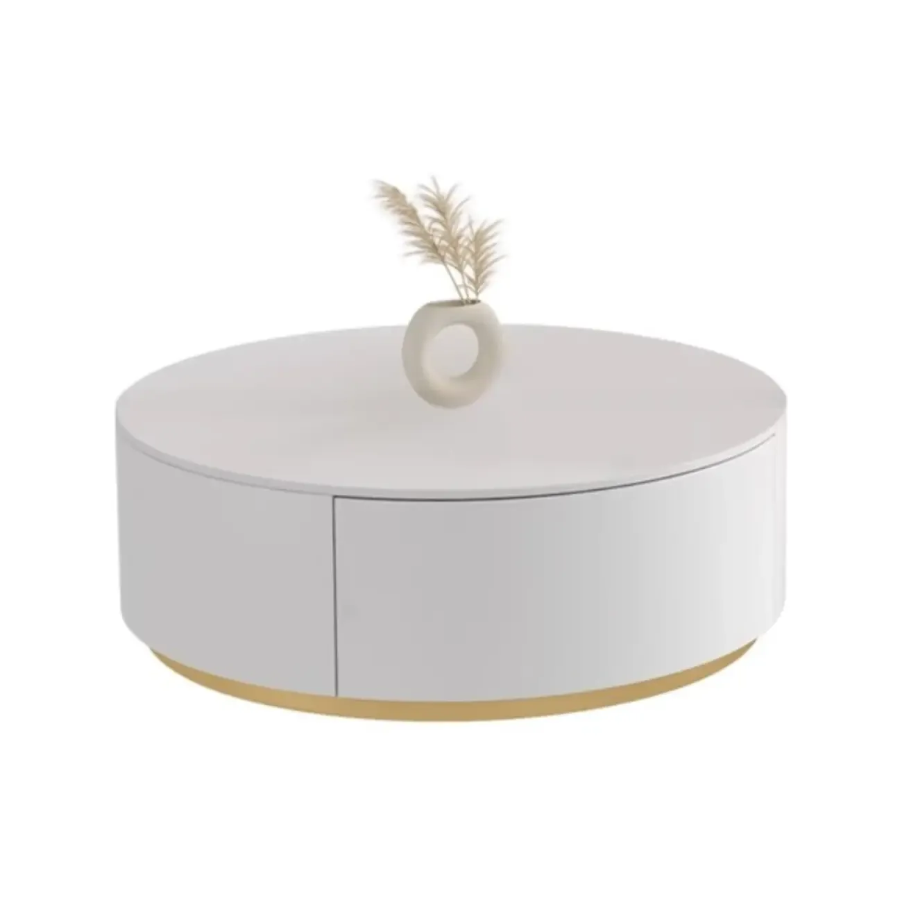 Black White Modern Stylish Round Wood Drawer Coffee Table