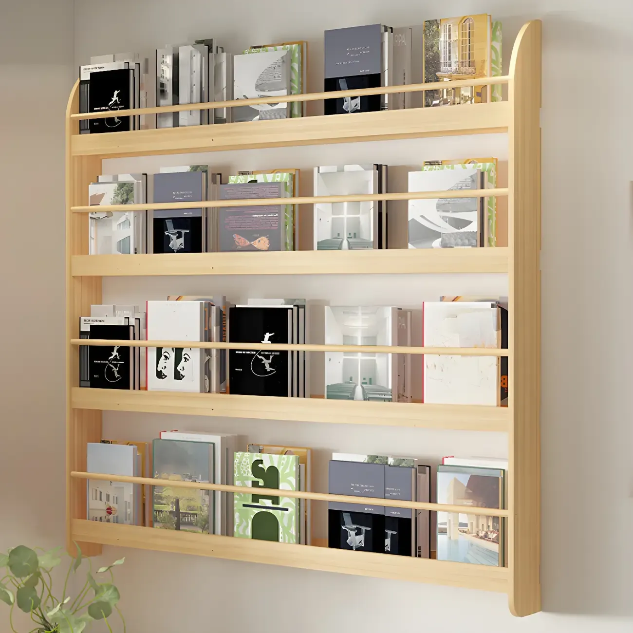 Modern Slim Wood Wall-Mounted Bookshelf