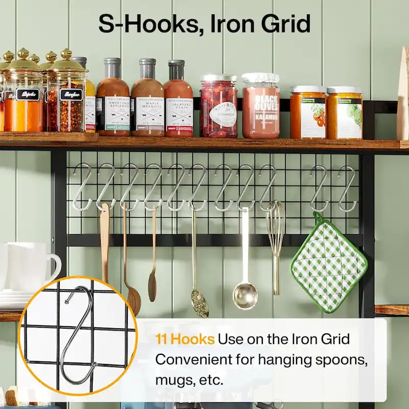 55 Wide Kitchen Hutch Cabinet Microwave Stand with 11 Hooks