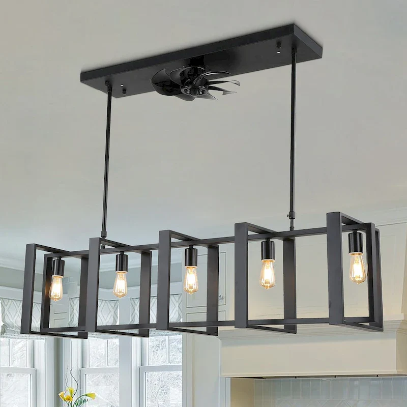 48  Modern Reversible Ceiling Fan 3-Speed with Remote, Kitchen Island Chandelier with 5-Light - 48 Inches