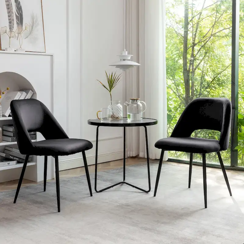 Velvet Dining Chairs with Steel Legs, Set of 2