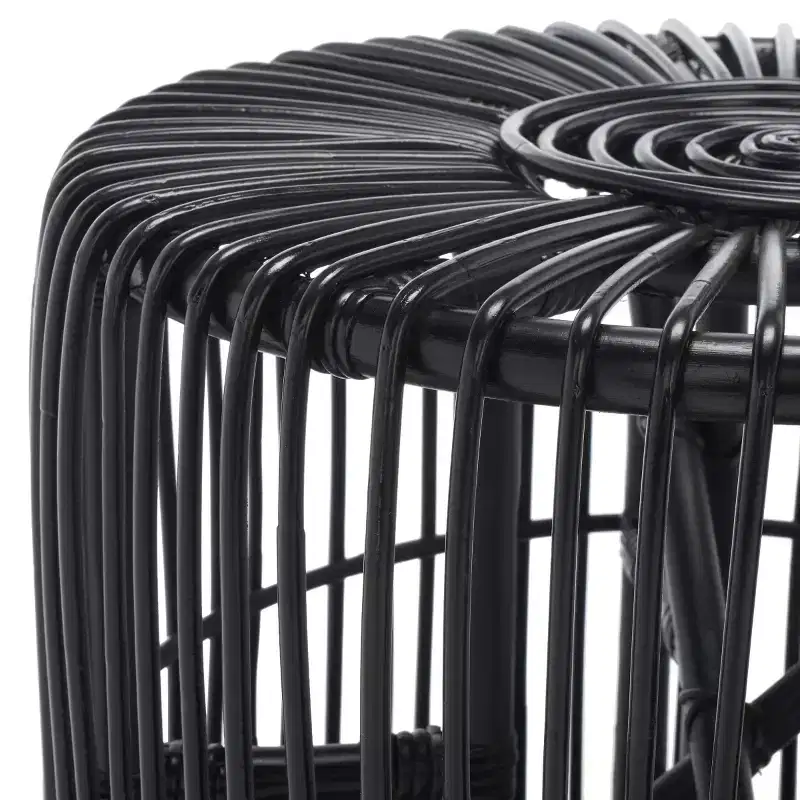 Round Rattan Accent Table, Black / Honey Natural, 1-Piece