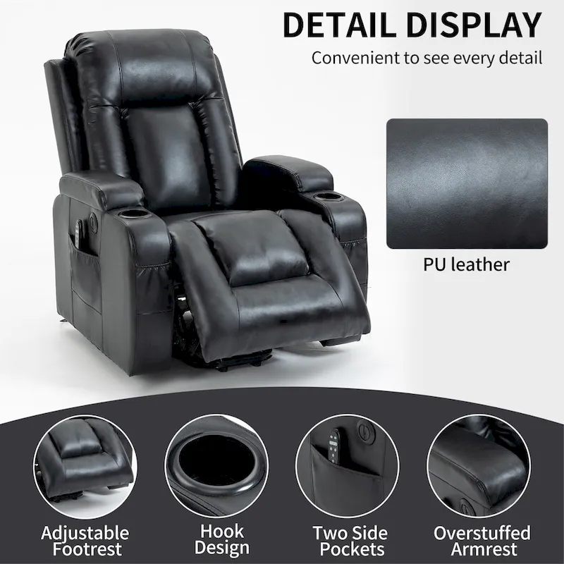 Black Power Lift Recliner with Massage, Heat & Heavy Duty Frame
