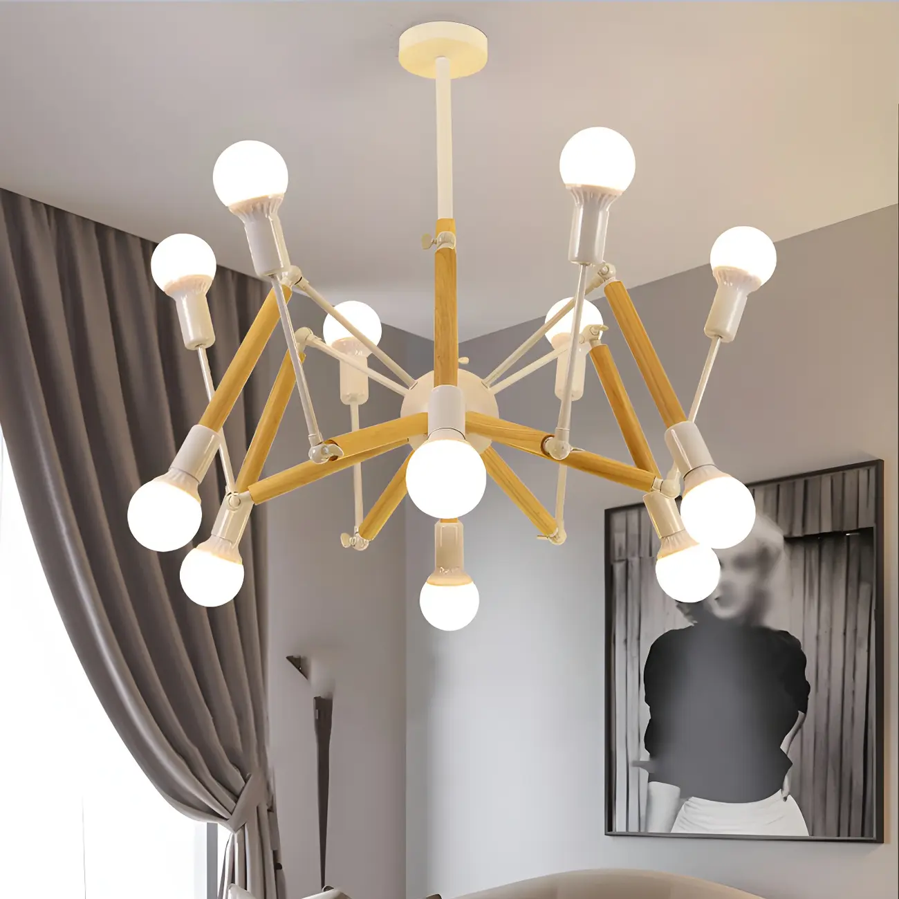 Modern Multi-Light Metal Adjustable Downrod Sputnik Chandelier