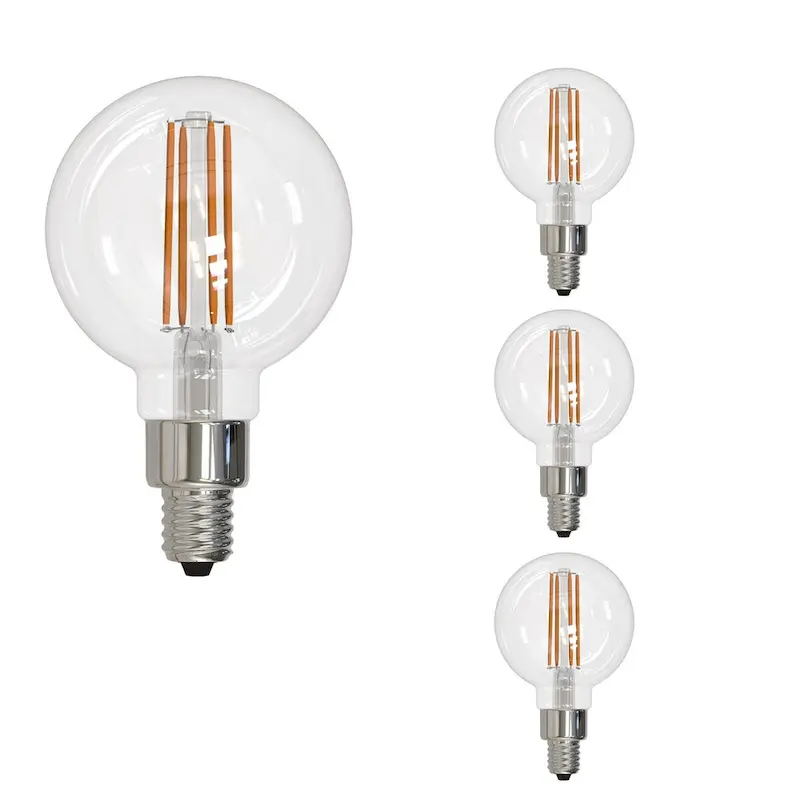 Bulbrite LED Filament Pack of (4) 4 Watt Dimmable G16 Light Bulbs with a Clear Finish and Candelabra (E12) Base