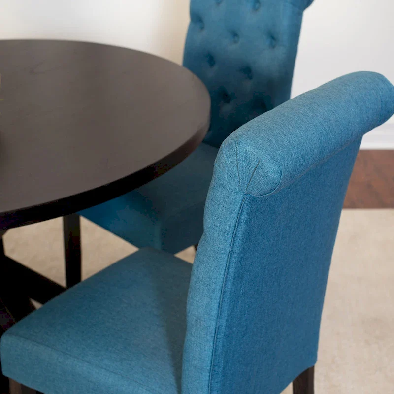 5 Piece Round Dining Table Set, Dining Room Furniture Set with Cross-Buck Dining Table and 4 Upholstered Chairs