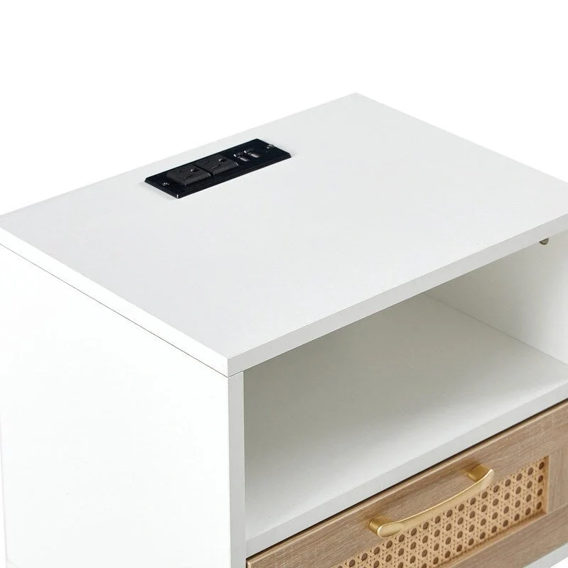 Nightstand with Charging Station End Side Table with Drawer