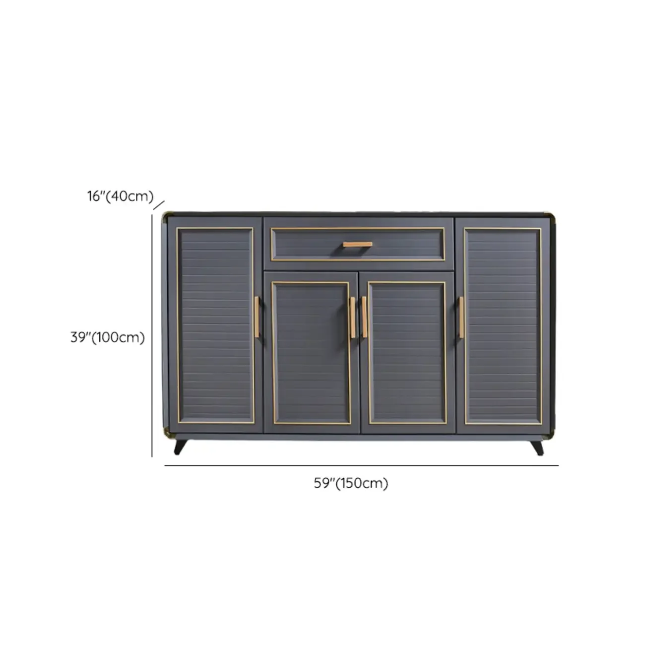 Luxury Grey Metal Entryway Shoe Cabinet with Gold Trim