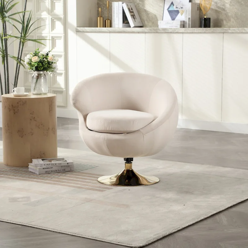HOMEFUN Velvet 360 Degree Swivel Left Cuddle Barrel Accent Chairs