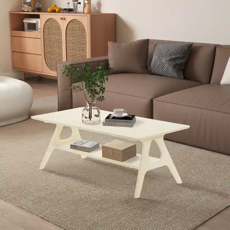 Roundhill Furniture Arona Mid-Century Modern Wood Coffee Table with Shelf