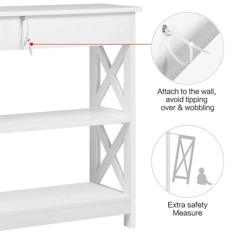 Yaheetech X Design Console Table with 1 Drawer and 2 Open Shelves