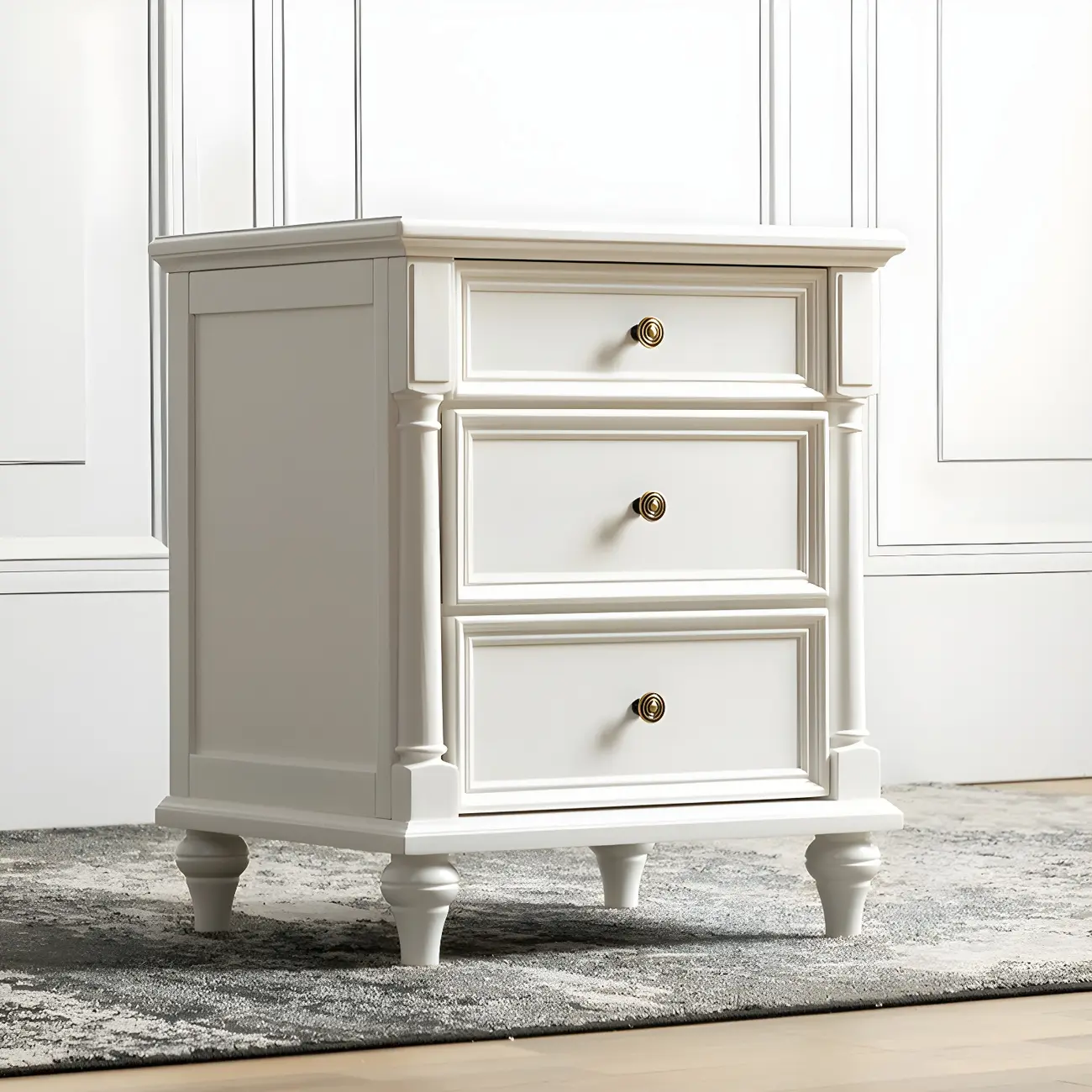 Traditional Ash Wood Nut-Brown 3-Drawer Bedroom Nightstand