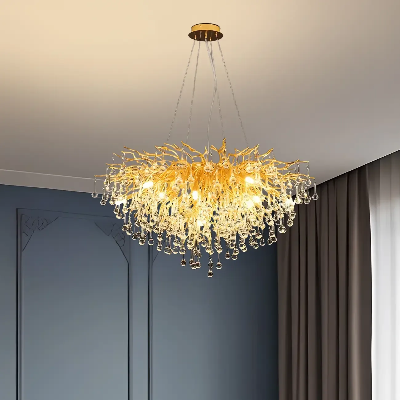 Modern Crystal Chandelier with Gold Branches for Dining Room
