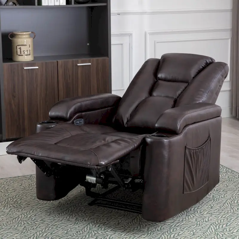 Power Leather Recliner Chair Home Theater Seating Soft